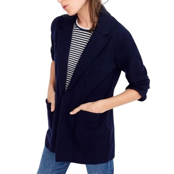J. Crew Sophie Sweater Blazer Navy 100% Merino Wool Pockets Open Front Size S - Picture 6 of 9